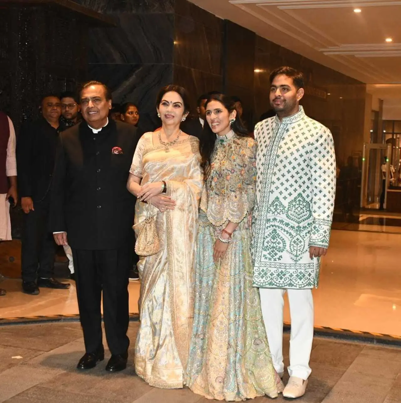 The Ambanis, Mukesh, Nita, Akash and Shloka, also marked their presence at the wedding celebrations.